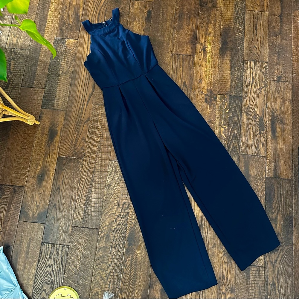 Trixxi scalloped high neck pleated pantsuit